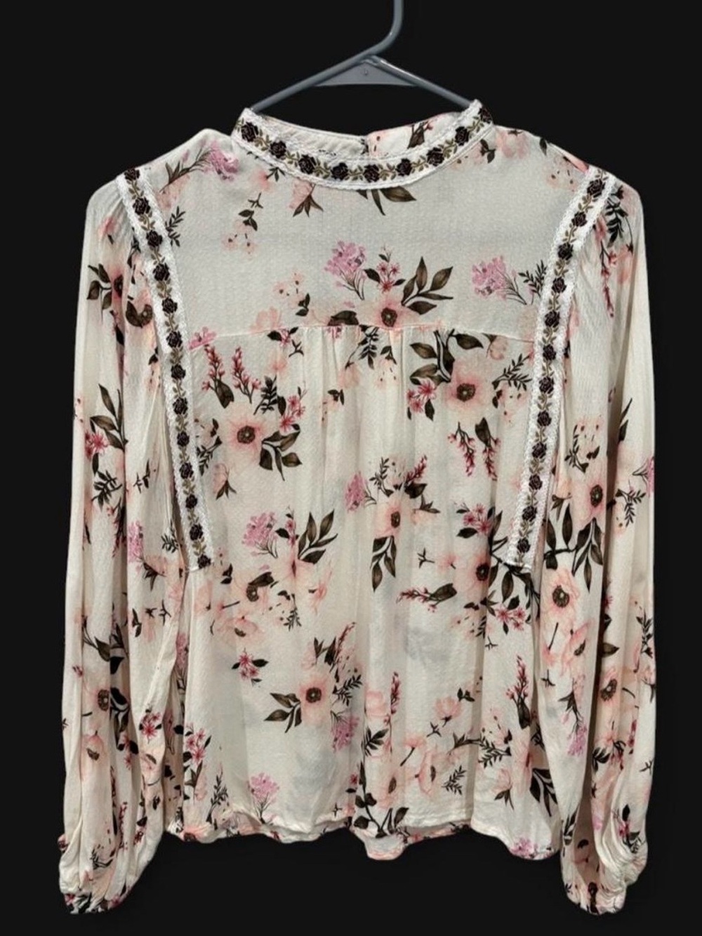Status By Chenault Floral Embroidered Long Sleeve Blouse Small Cottagecore